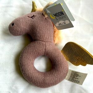 Sweater knit plush unicorn baby rattle moon and stars